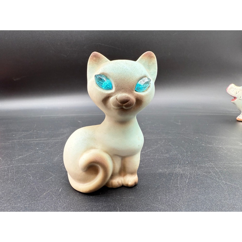 VTG Roselane California Siamese Cat Figurine Blue Rhinestone Eye USA Pottery 104